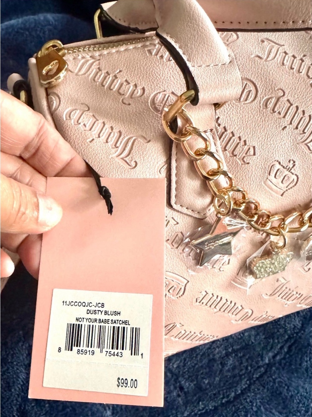 Juicy Couture Pink Satchel Bag Y2K Charm Embossed Logo Crossbody Purse NWT Gift - Picture 3 of 6
